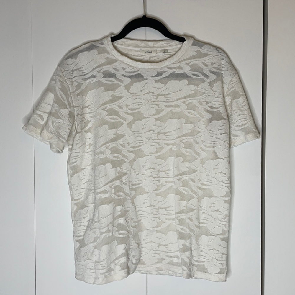 Wilfred White Floral Lace Overlay Short Sleeve Tee